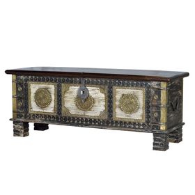 Baule Lungo In Legno Di Mango Nero E Oro - Gaetano