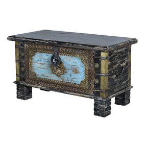 Baule In Legno Di Mango Nero E Azzurro - Ferdinando