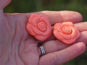 Rose resin post earrings in coral