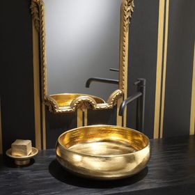 Lavabo Da Appoggio In Ceramica Raku Oro - Ramon