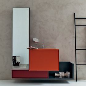 Set Mobili Bagno Sospesi Rosso Corallo - Ribano