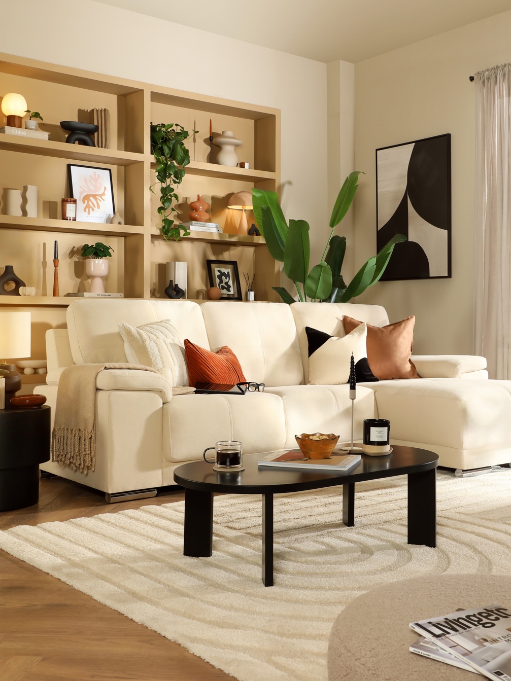 Kansas Ivory Plush L-Shape Sofa - Modern Sofas - Portrait