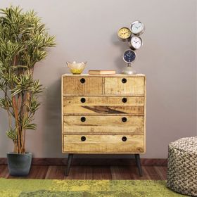 Como Moderno In Legno Di Mango E Ferro Con 5 Cassetti - Willa