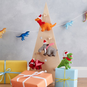 Mini dino knitted Christmas decorations