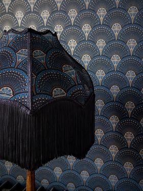 DECO MARTINI 'MIDNIGHT GOLD'  BETTE FRINGED RECYCLED VELVET LAMPSHADE