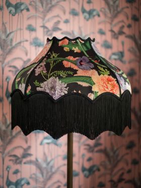 FORBIDDEN BLOOM 'BLACK' FRINGED BETTE LAMPSHADE IN RECYCLED VELVET