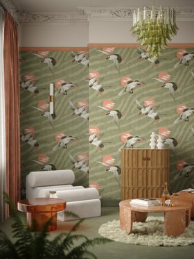 DIVINE SAVAGES X PIKES IBIZA SUNSET DREAMS 'MARTINI OLIVE' GRASSCLOTH WALLPAPER LIFESTYLE