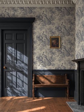 DIVINE SAVAGES MARQUIS DE PLUME WALLPAPER IN ' QUILL INK' LIFESTYLE 5