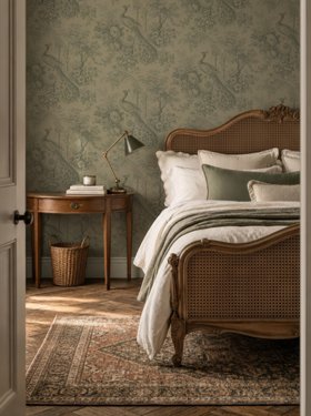 DIVINE SAVAGES MARQUIS DE PLUME WALLPAPER IN Château Green LIFESTYLE 5