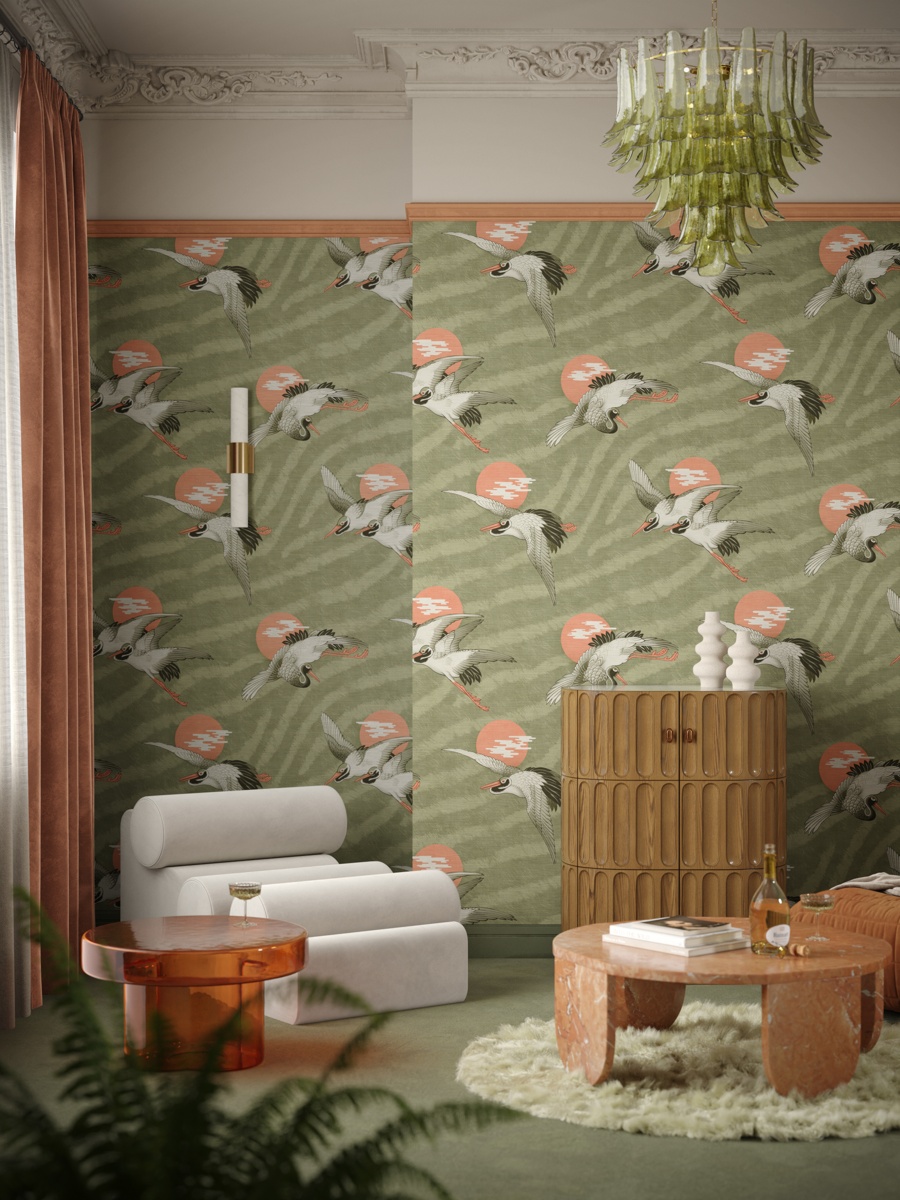 DIVINE SAVAGES X PIKES IBIZA SUNSET DREAMS 'MARTINI OLIVE' GRASSCLOTH WALLPAPER LIFESTYLE