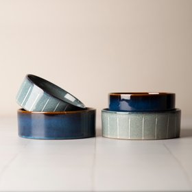 Reactive Glaze 2 Piece Dog Food & Water Bowl Set - Midnight Blue