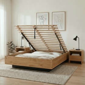 Koping Double Gas Lift Ottoman Bed with Storage in Natural Pine