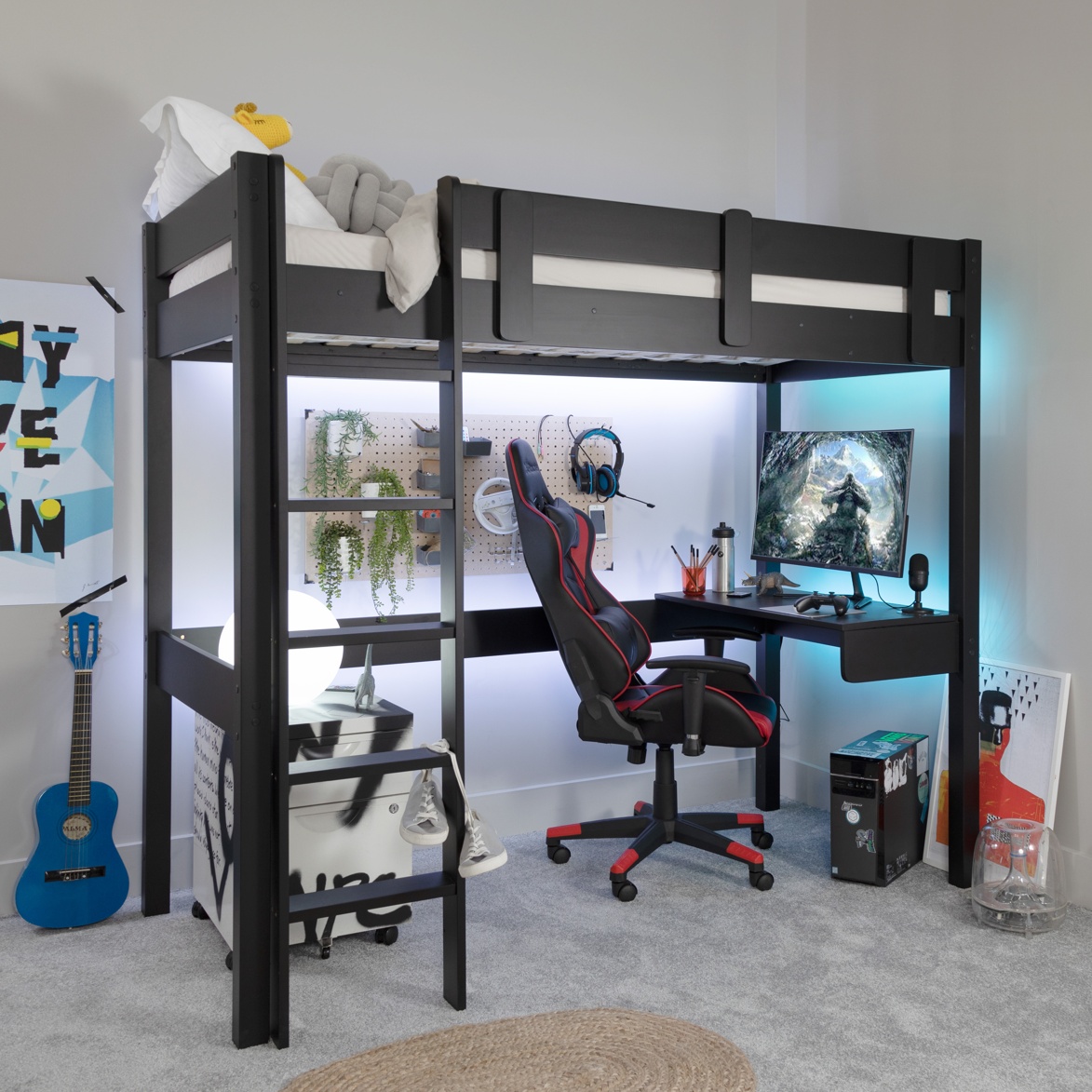 Storm Gaming Station High Sleeper Cabin Bed in Black