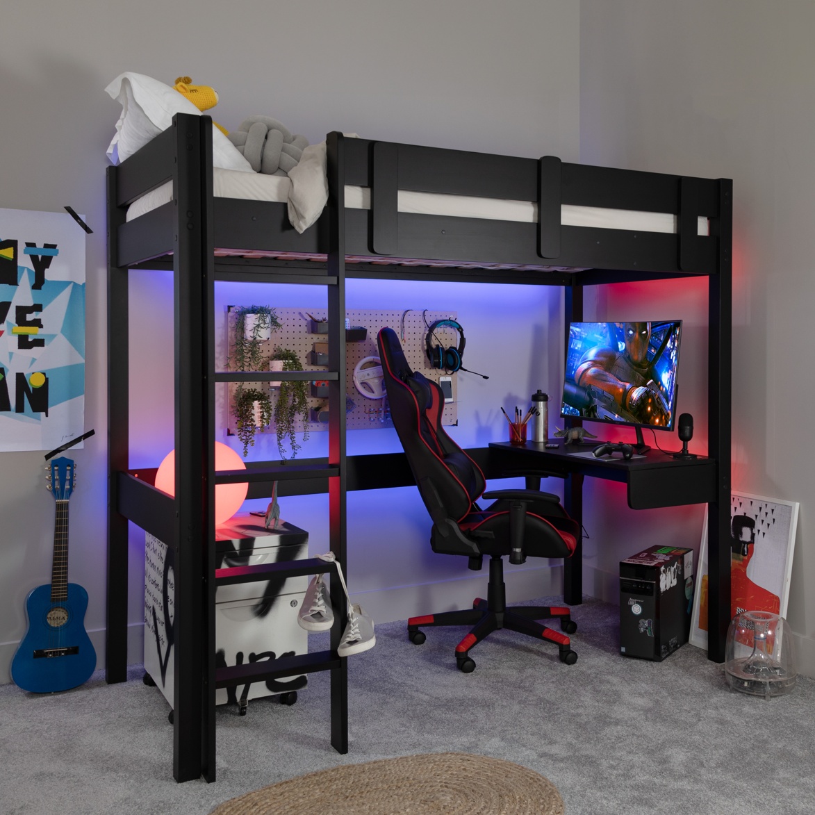 Storm Gaming Station High Sleeper Cabin Bed in Black
