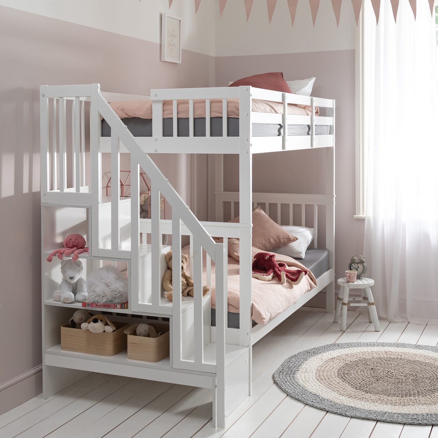 Ulla Staircase Bunk Bed with Storage Staircase in Classic White