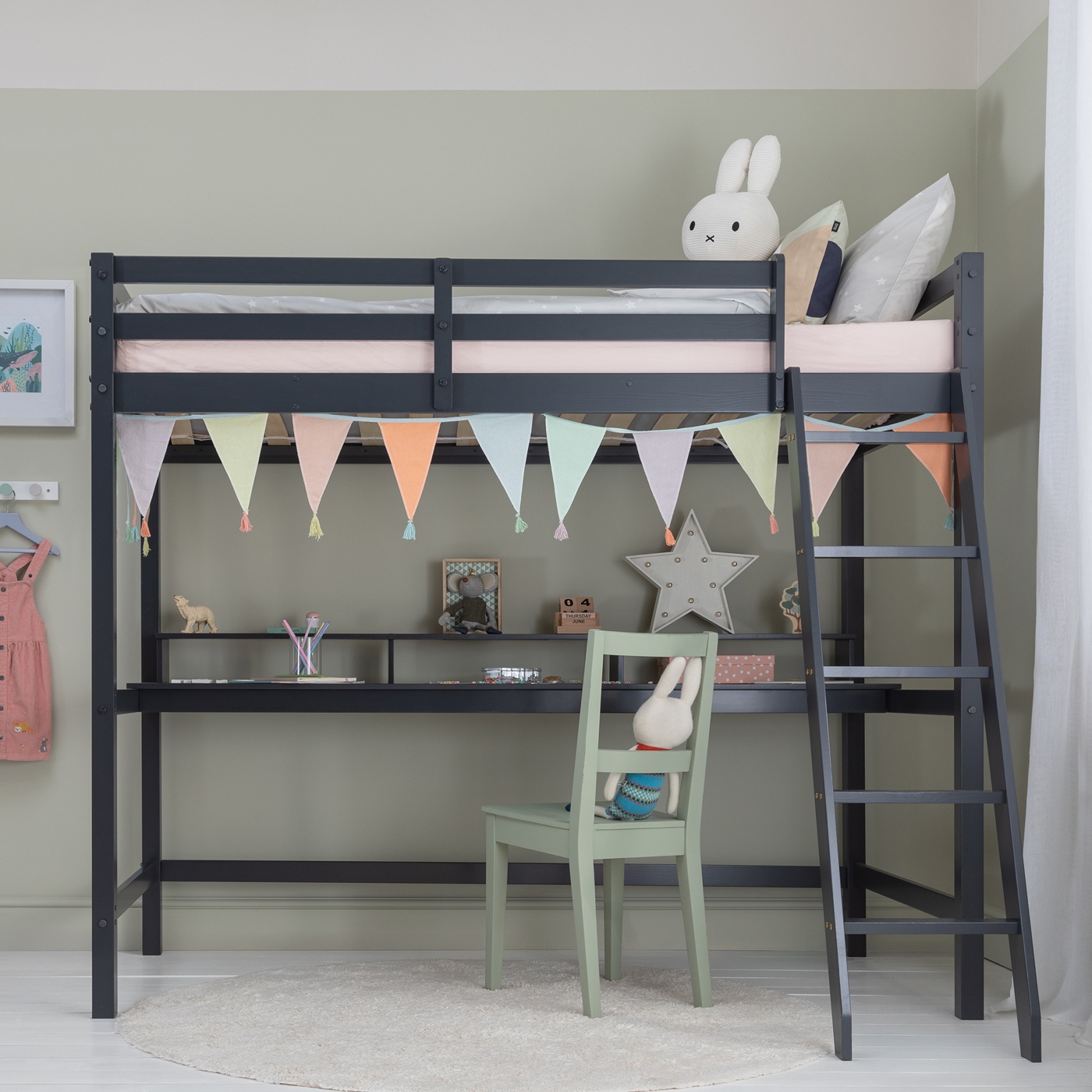 Thomas High Sleeper with Thea Desk in Black