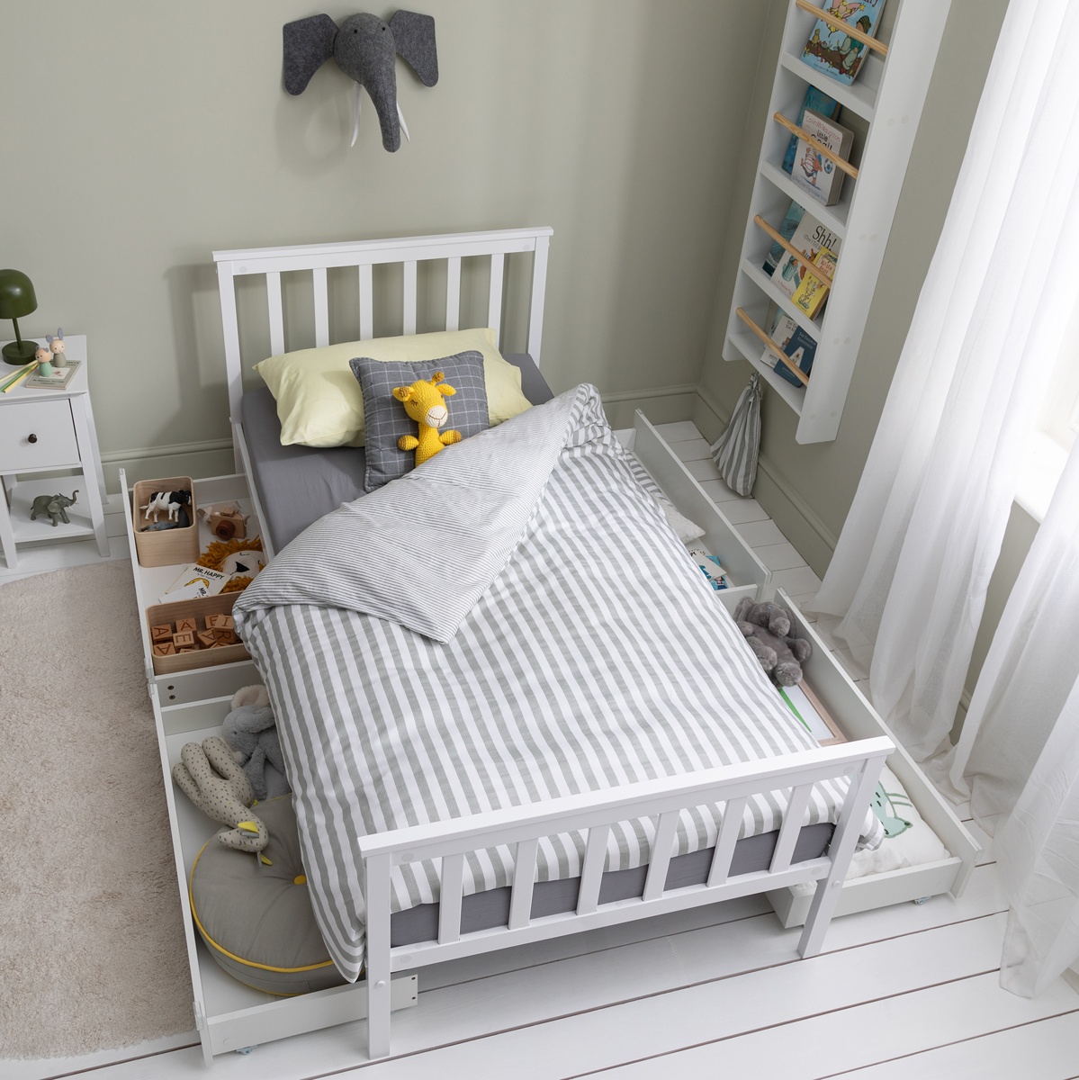 Otis Single Bed 3ft Frame with 4 Pull Out Storage Drawers in White