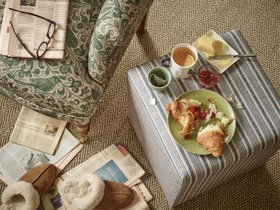 Sofas & Stuff Cube Footstool In Spill Resistant RHS Etta's Stripe Ink