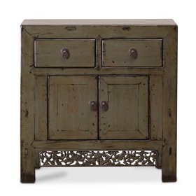 Grey Lacquer Cabinet with Carved Apron