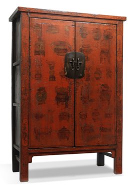 Large Red and Gold Armoire with Curios