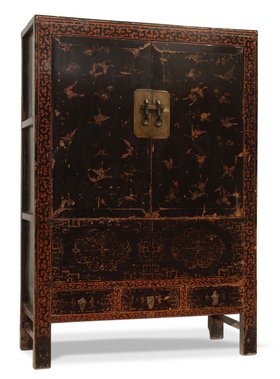 Black Lacquer Shanxi Cabinet with Butterflies