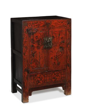 Red Lacquer Painted Side Cabinet