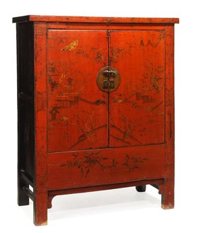 Mid Size Red and Gold Shanxi Cabinet