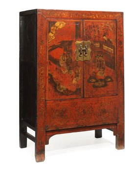 Mid Size Red and Gold Painted Cabinet