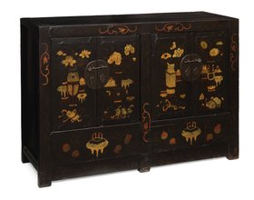Black Painted Double Cabinet with Curios