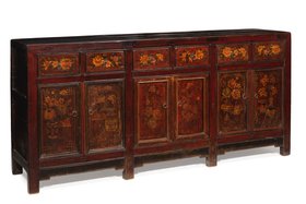 Large Painted Red Lacquer Sideboard