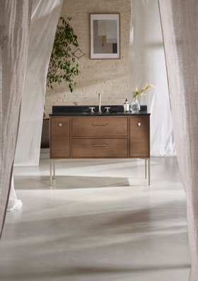 Walcot 1200 Freestanding 4 Drawer Single Basin Vanity Unit - Walnut