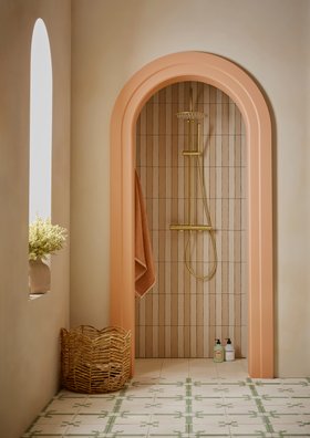 Walcot Dual Function Bar Shower System with Riser Kit & Overhead Shower - Brushed Brass