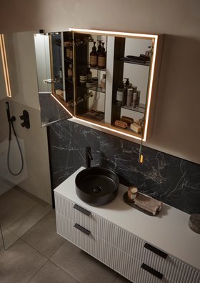 Vault Double Cabinet With Brass Frame Open Lifestyle