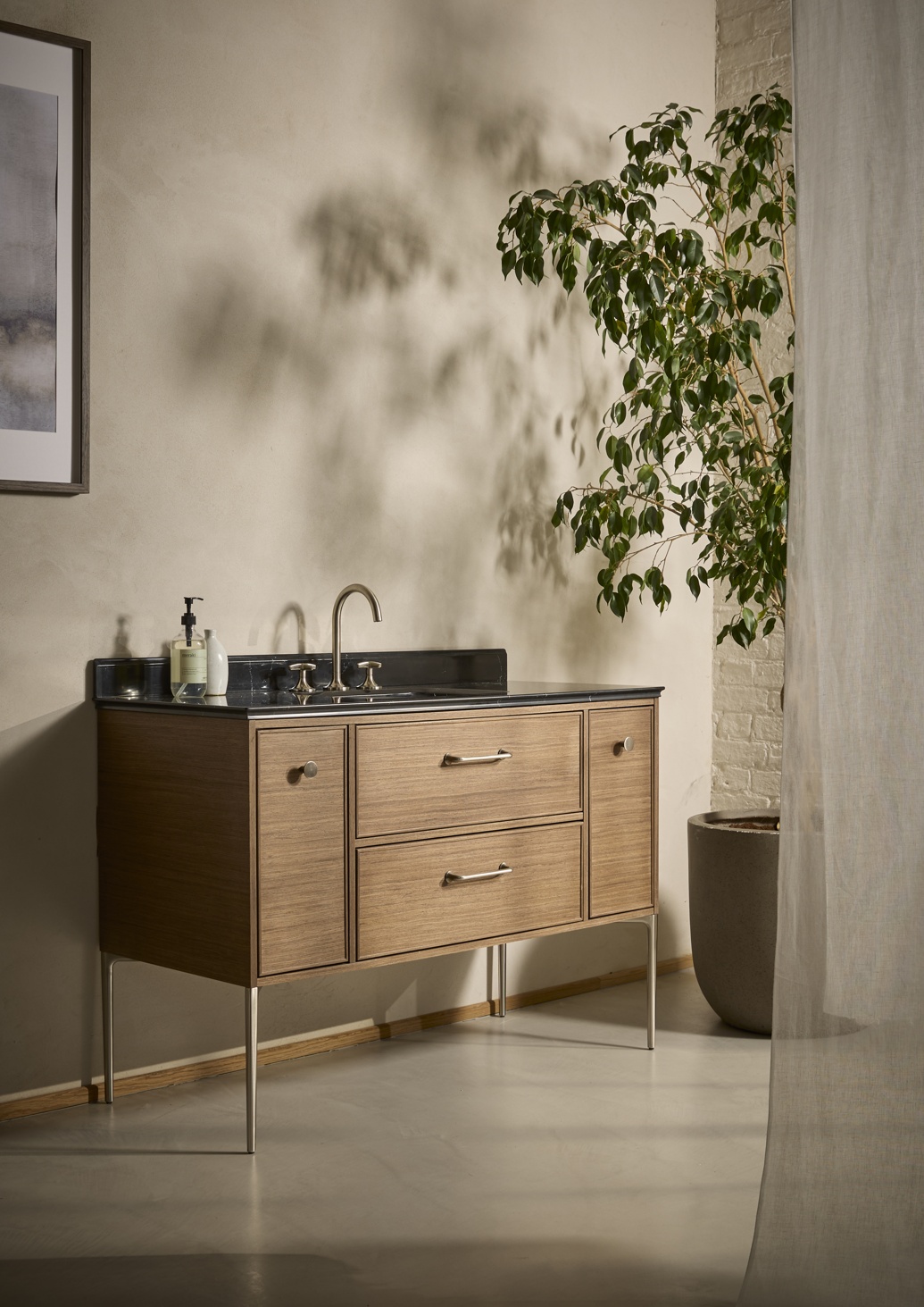 Walcot 1200 Freestanding 4 Drawer Single Basin Vanity Unit - Walnut
