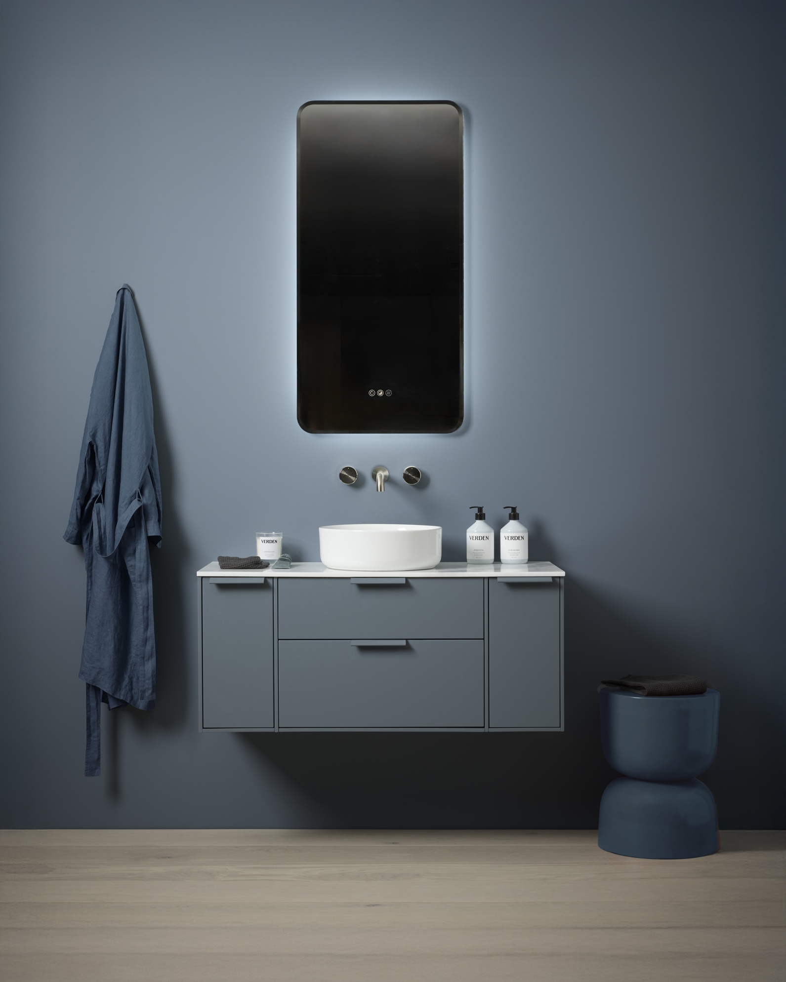 Faber 600 Wall Hung Double Drawer Unit - Dusk Blue