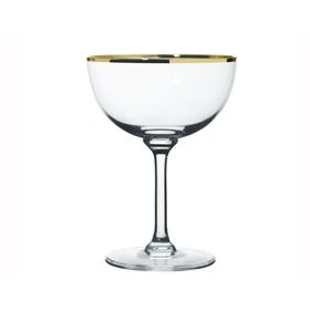 Set Of Six Crystal Champagne Saucers With Gold Rim Design