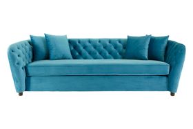 Alexandra Cyan Blue Boutique Velvet Buttoned Sofa