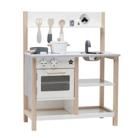 Cuckooland Kids Concept Toy Kitchen Set in White & Natural