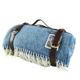 Tolly McRae. Cornish Blue Luxury 100% Wool Blanket with Leather Strap
