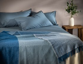 Blue/Cream Pure Wool Block Colour Check Throw