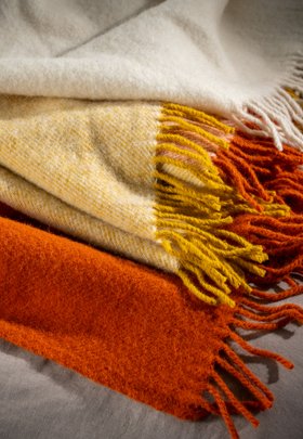 Cinnamon Wool Block Colour Check Throw