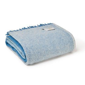 Blue/Cream Pure Wool Block Colour Check Throw