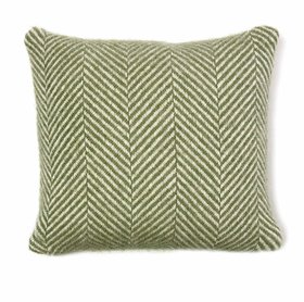 Olive Green Herringbone Pure Wool Cushion & Throw