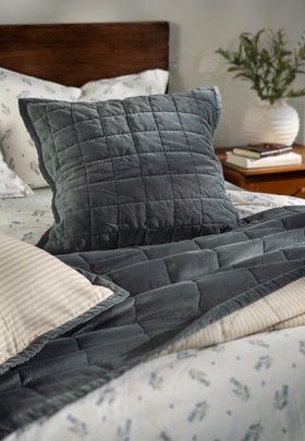Smoky Teal Velvet Bedspread & Cushion
