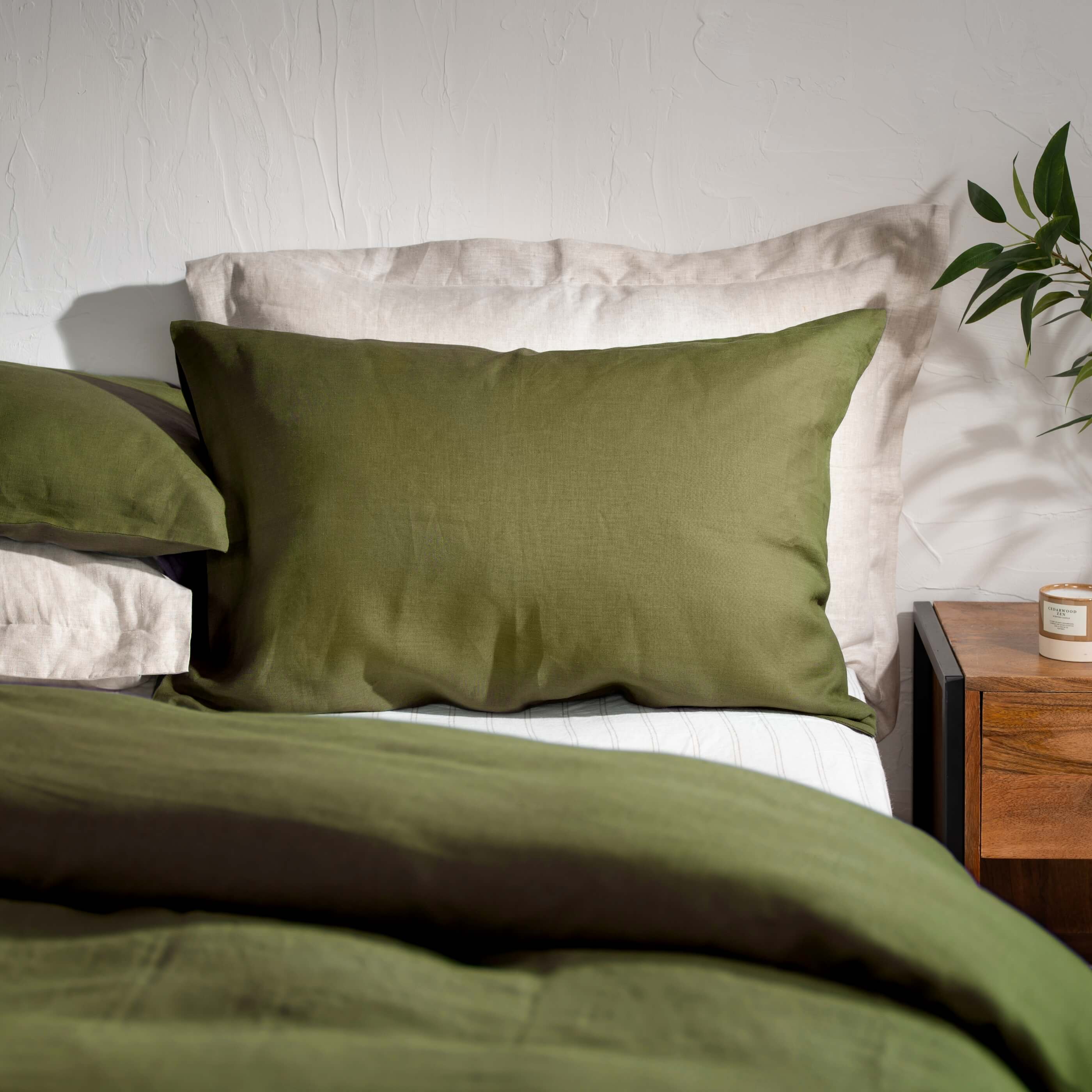 Olive Green Pure French Linen Bedding