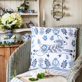 Delft Hare Cushion _ Perkins & Morley_Lifestyle_Bed_1
