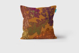 Autumn Leaves Collection- Oak Leaves Orange Cushion - Perkins & Morley