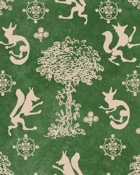 TRANSYLVANIAN RHAPSODY Lifestyle Collection, THE SILLY FOX Emerald Wallpaper, Wallpaper Swatch