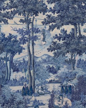 TRANSYLVANIAN RHAPSODY Anniversary Lifestyle Collection, TOILE DU CARPATHIANS Indigo Wallpaper, Wallpaper Swatch