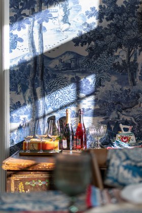 MINDTHEGAP Wallpaper, TRANSYLVANIAN RHAPSODY Anniversary Collection, TOILE DU CARPATHIANS Indigo Wallpaper, Lifestyle Portrait
